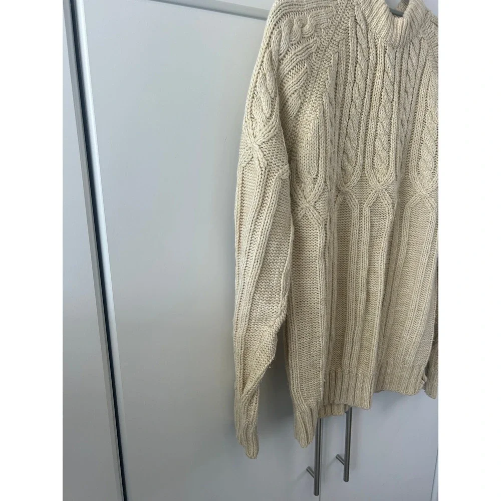 VanCort Cream Cable Knit Sweater Mens Heavy Ribbed Crewneck Pullover Off-White